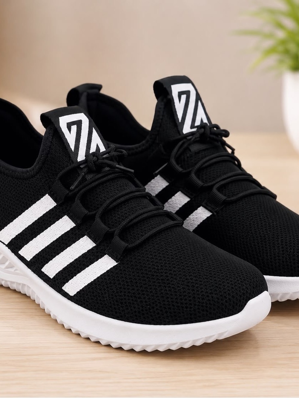 Men's Black Athletic Lace-Up Sneakers with White Accents